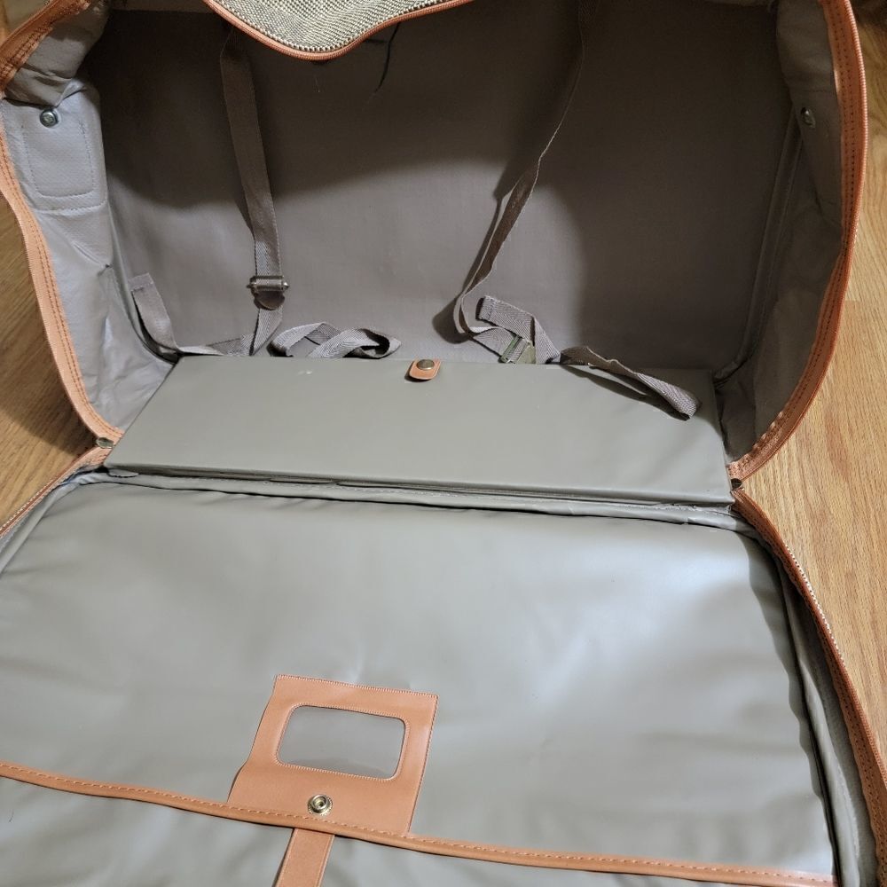 Samsonite Vintage Travel Bag Luggage Corduroy Leather Made in Korea Brown Tan - Picture 9 of 12